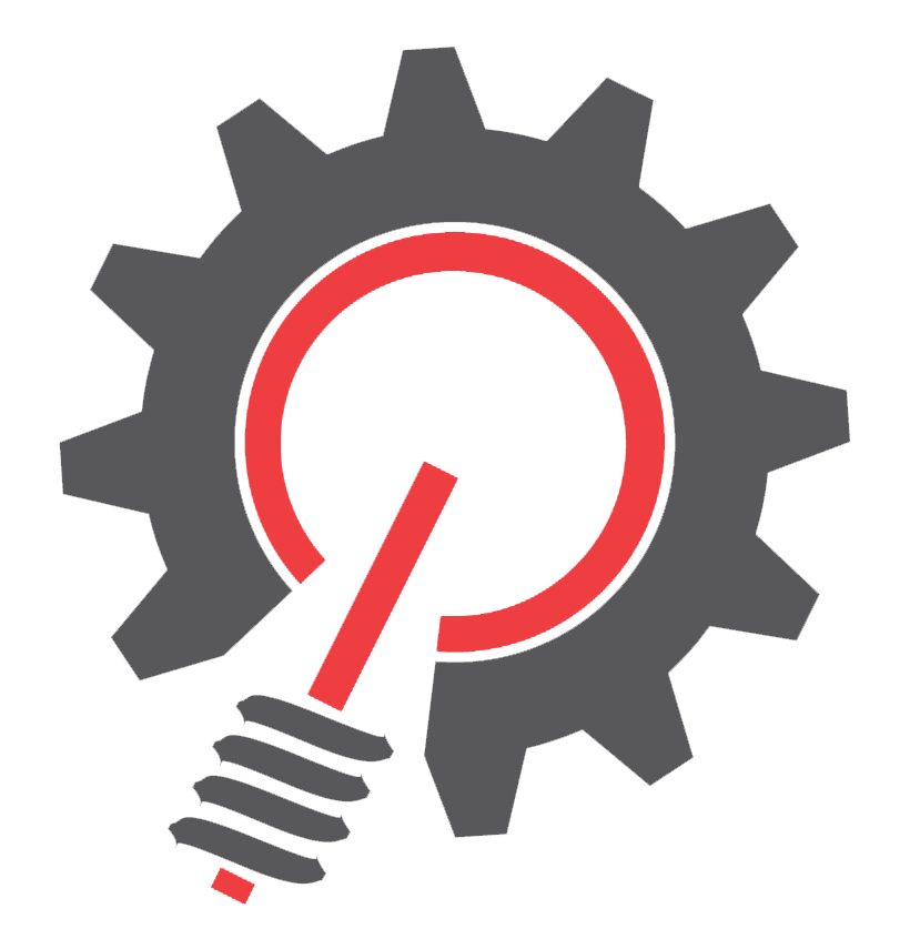 red and gray lightbulb and gear icon